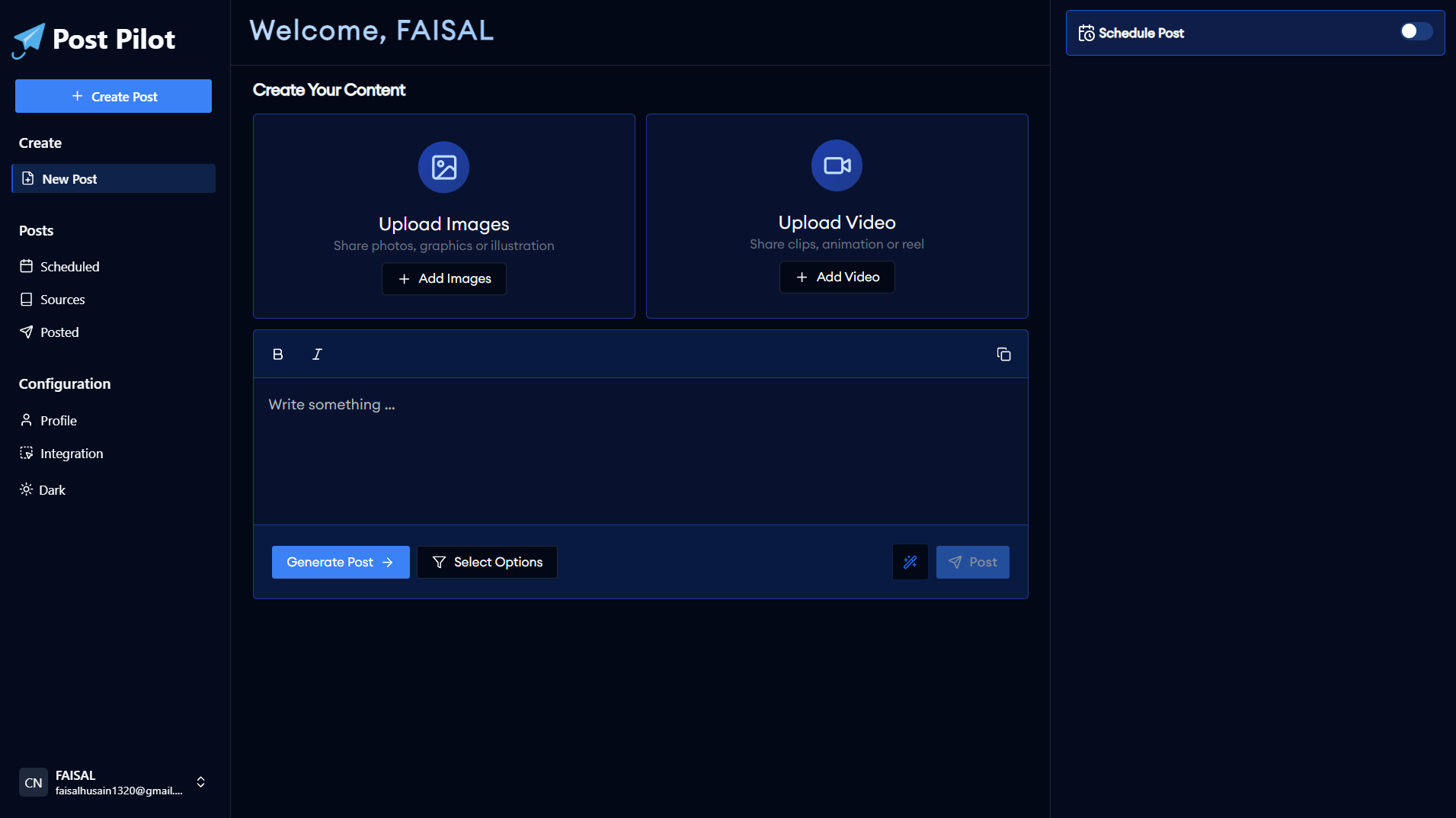 Post Pilot interface, view 2